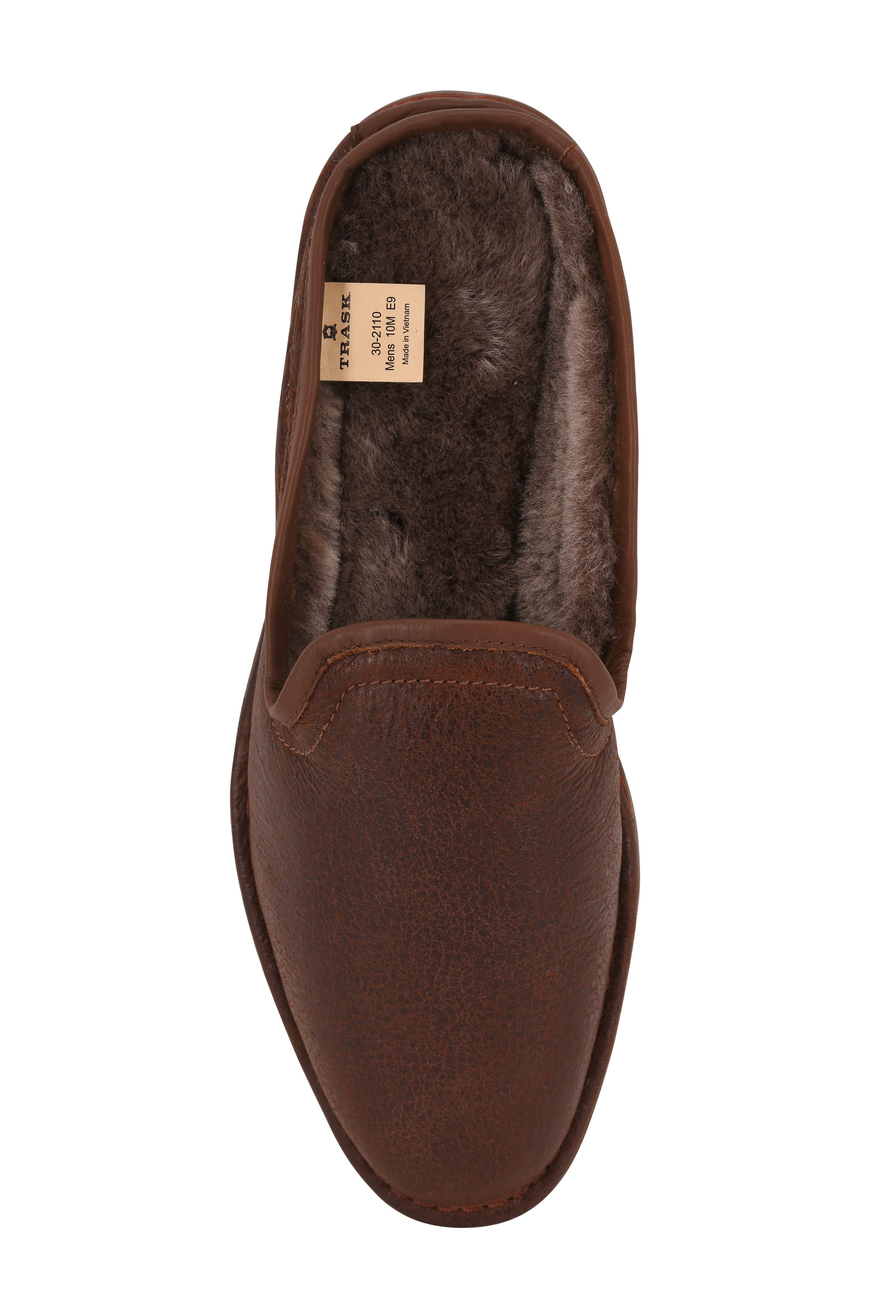 Trask Preston Brown Italian Suede Shearling Slipper