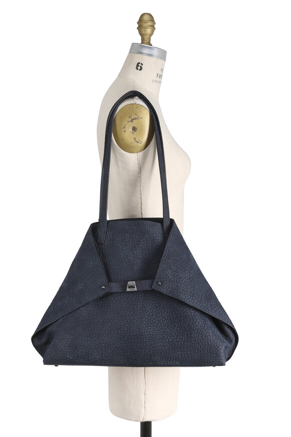 Akris - Ai Denim Blue Embossed Nubuck Suede Medium Tote