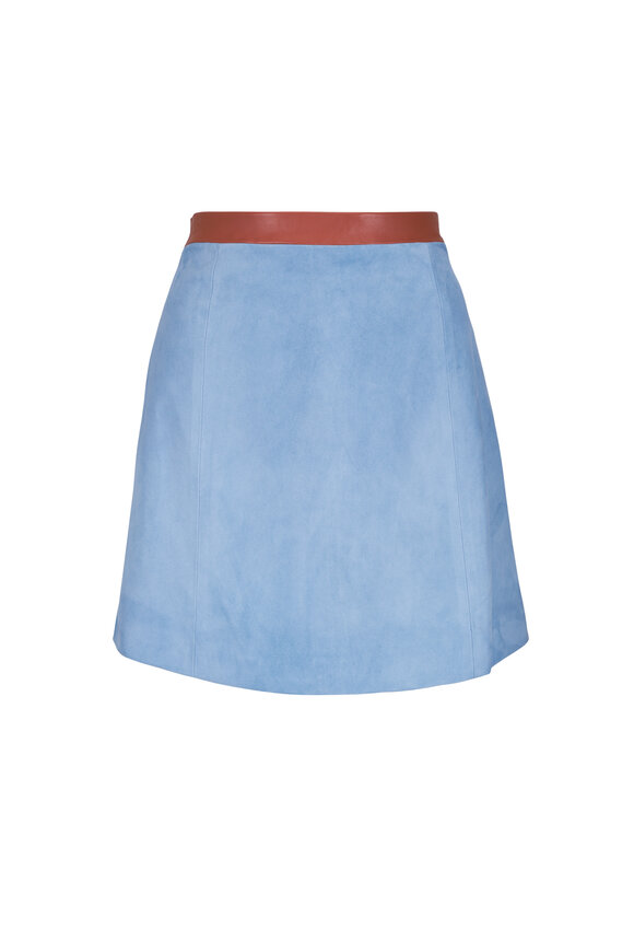 Marni Light Blue Suede Flared Mini Skirt