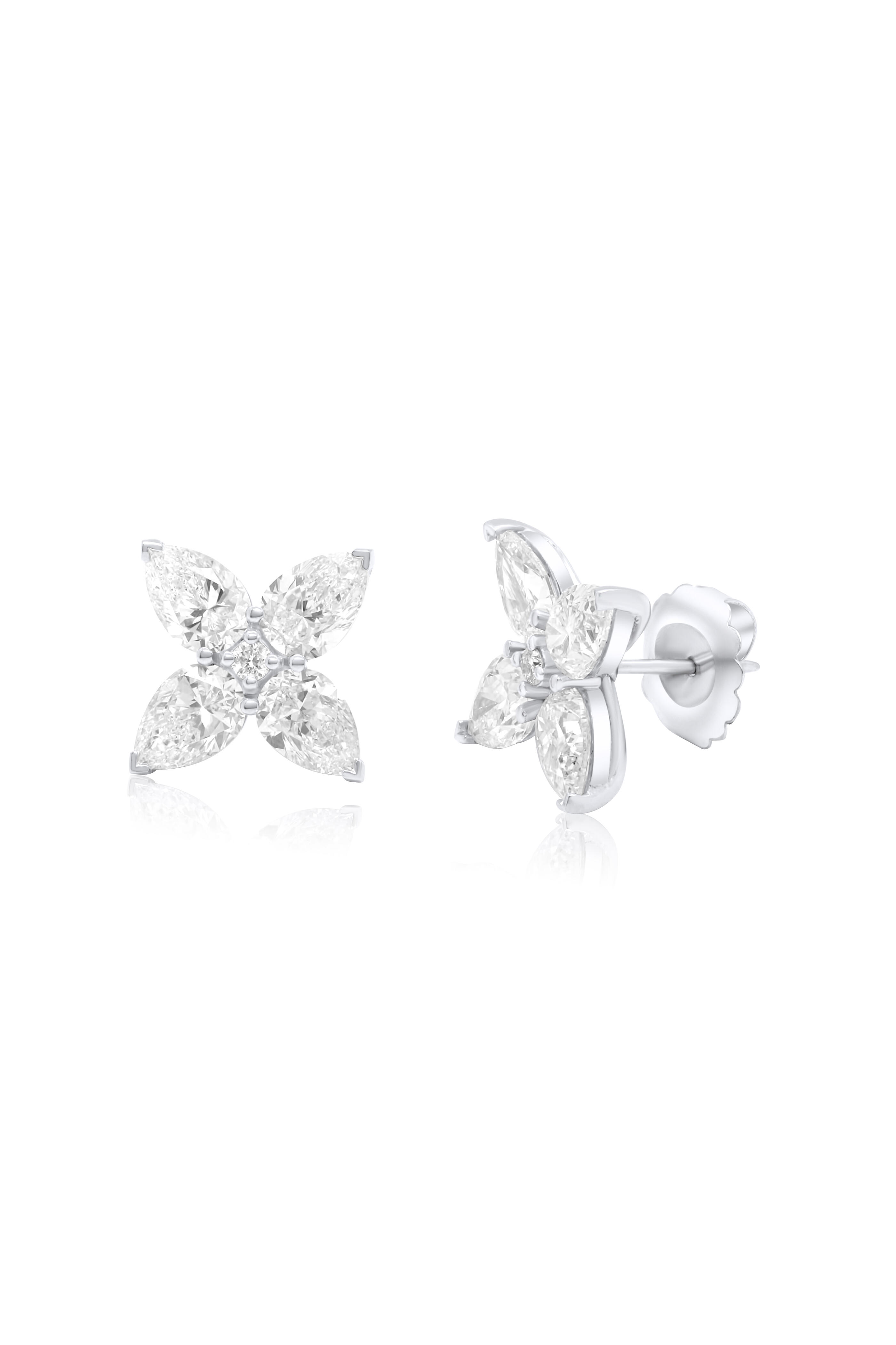 Diana M Jewels - Platinum Pear Diamond Clover Earring - view 1