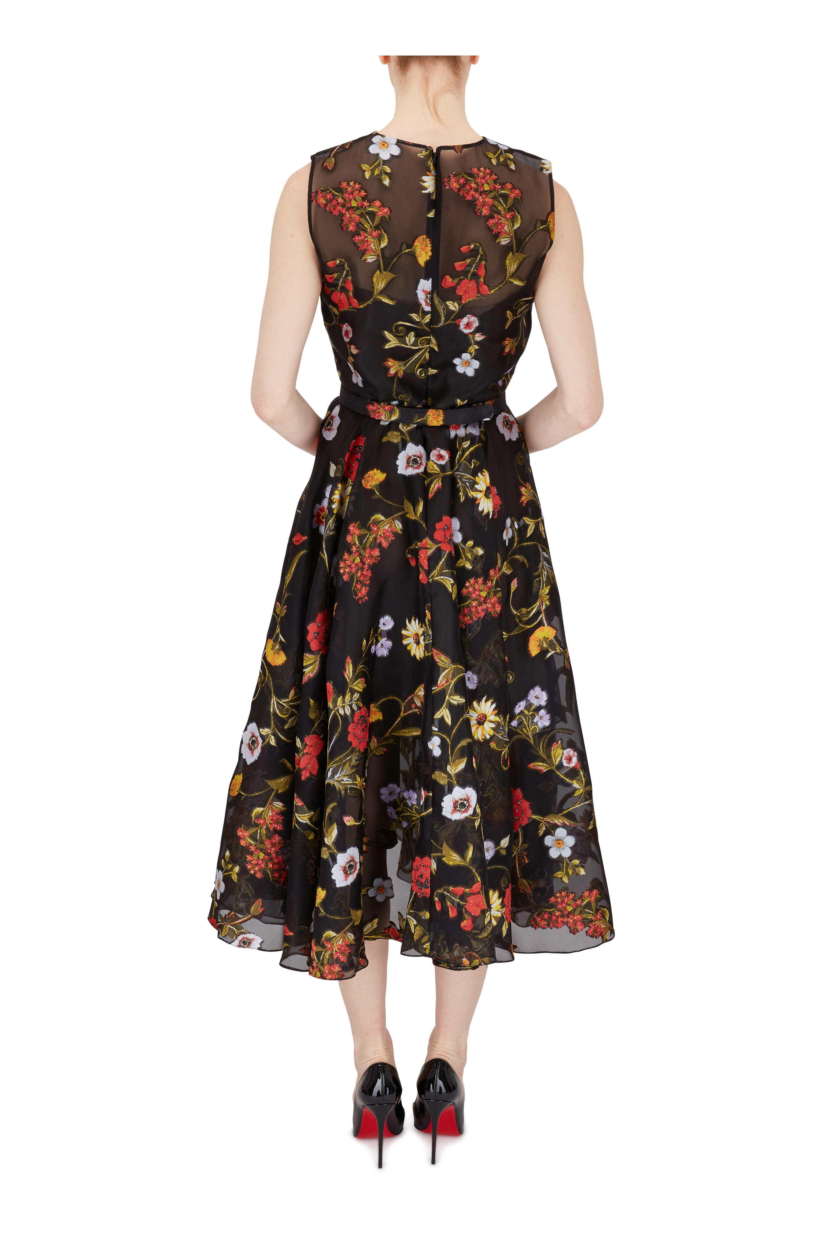 Oscar de la Renta - Black Floral Embroidered Chiffon