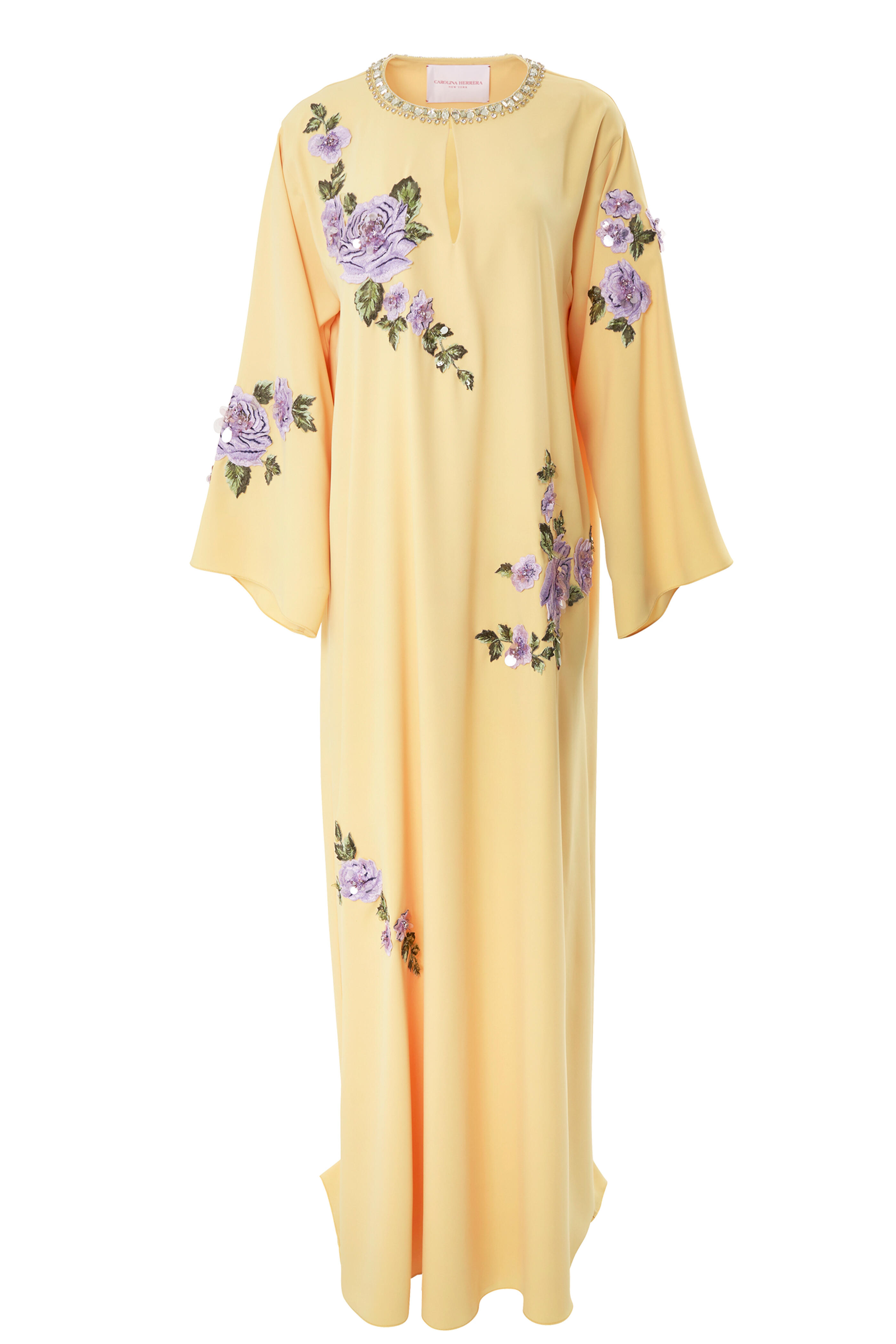 Carolina Herrera Women's Sunshine Pale Yellow Embellished Caftan | S by Mitchell Stores