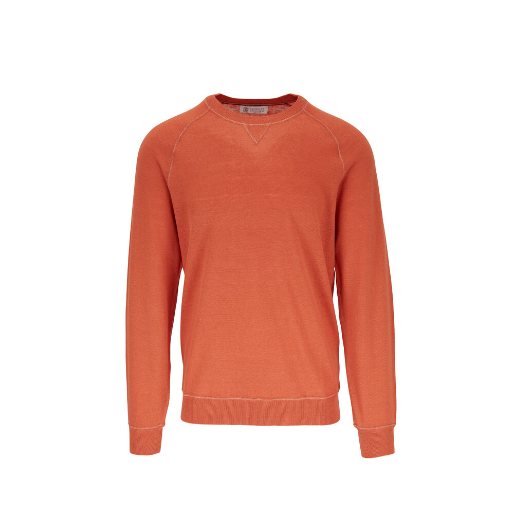 BRUNELLO CUCINELLI カフェオレ色 長袖カットソー Brunello Cucinelli - Orange Cotton & Linen Raglan Sleeve Sweater