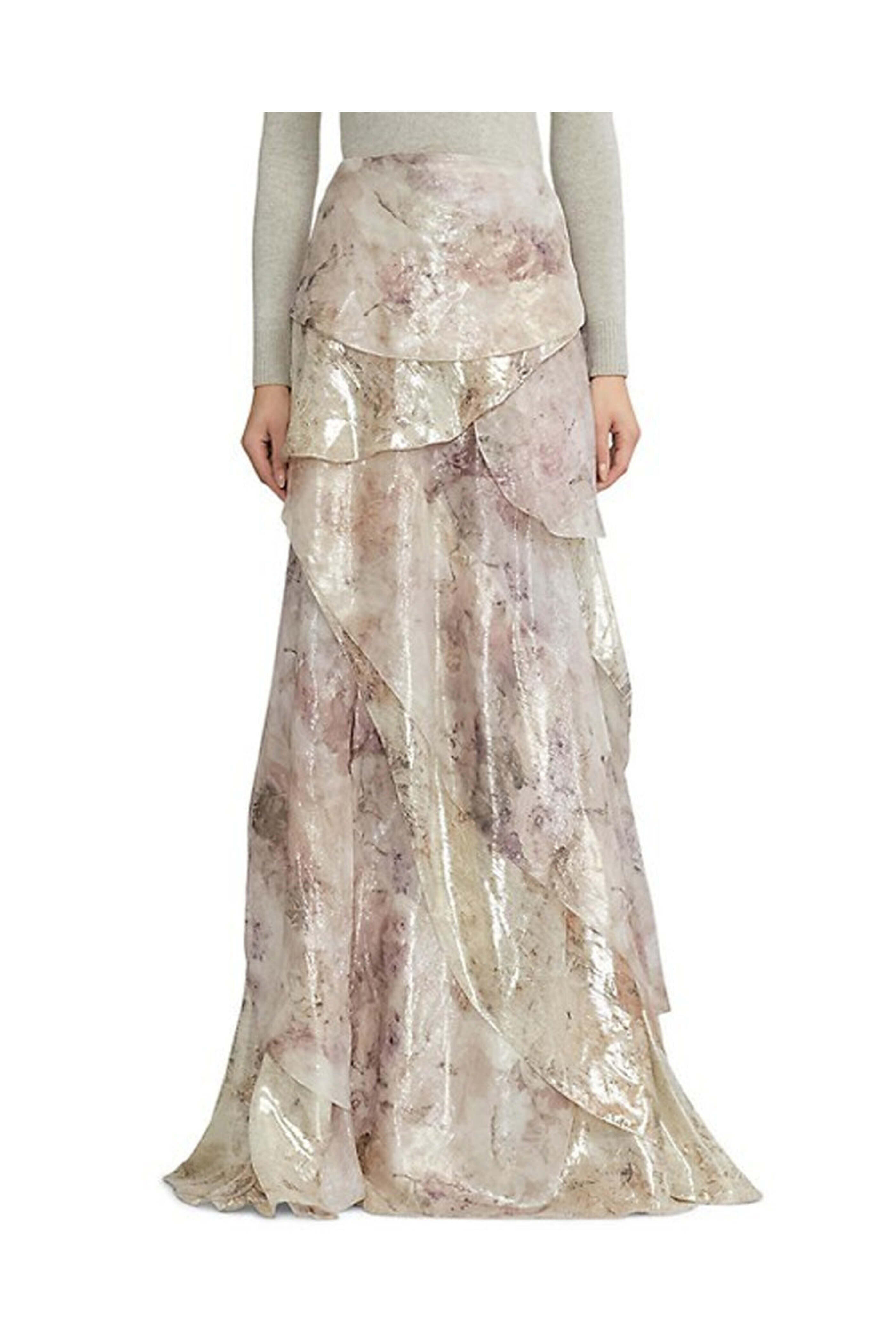 Ralph Lauren - Blush Metallic Birgita Tiered Maxi Skirt
