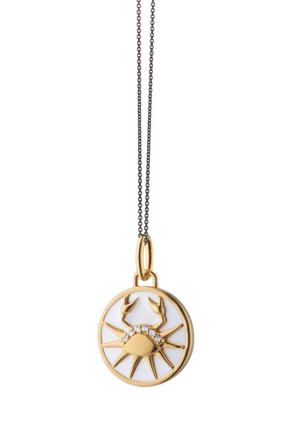 Monica Rich Kosann 18k Yellow Gold White Enamel Cancer Necklace