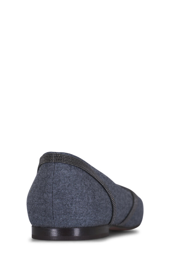 Brunello Cucinelli Medium Gray Flannel & Monili Pointed Toe Flat - view 3