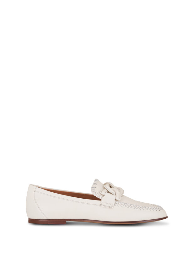 Tod's - Yogurt White Whipstitch Leather Chain Loafer 