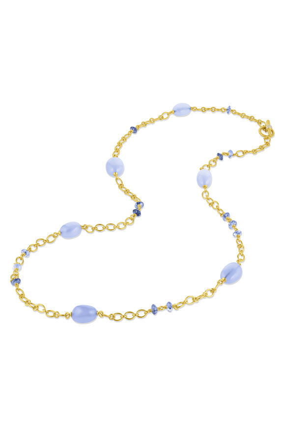 Leigh Maxwell 18k Gold Chalcedony & Sapphire Station Necklace - view 2