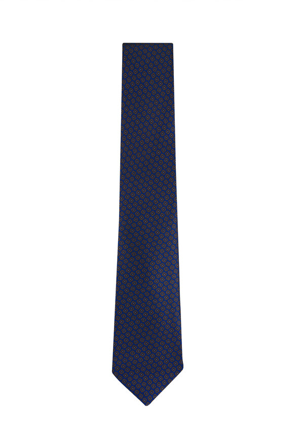 Kiton Navy Blue Geometric Silk Necktie - view 1
