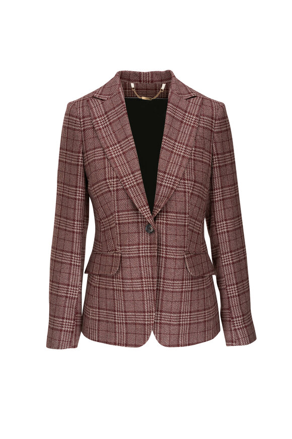 Kiton - Burgundy Plaid Cashmere & Silk Jacket 