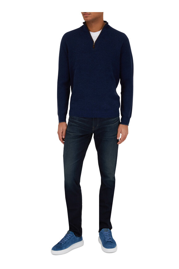 Kinross - Navy Blue Cashmere Quarter Zip Pullover