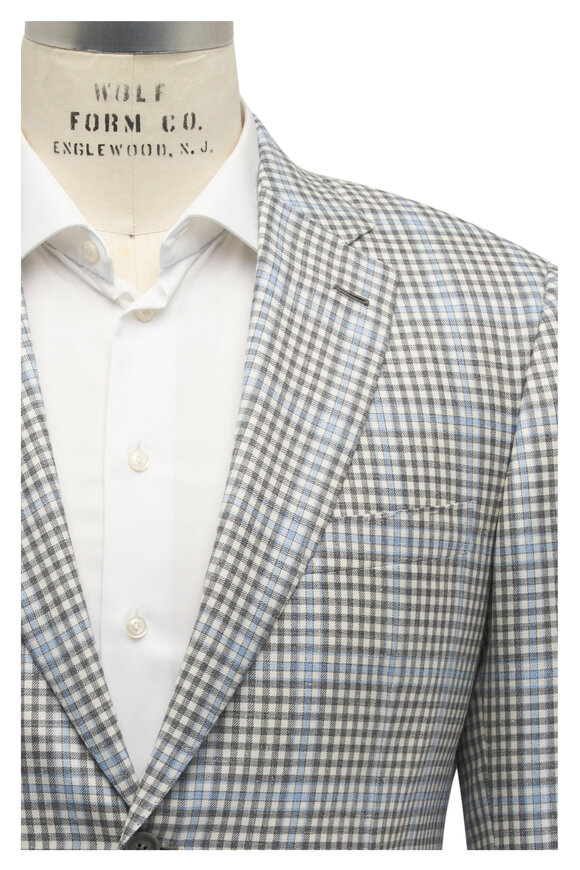 Brioni White, Gray & Light Blue Check Sportcoat