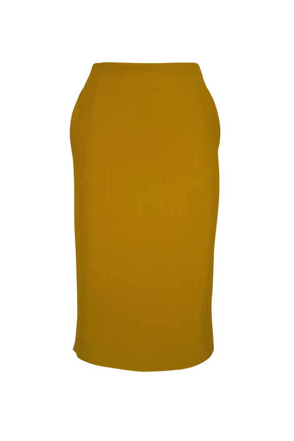 Saint Laurent Kaki Dore Khaki Mid-Rise Satin Pencil Skirt