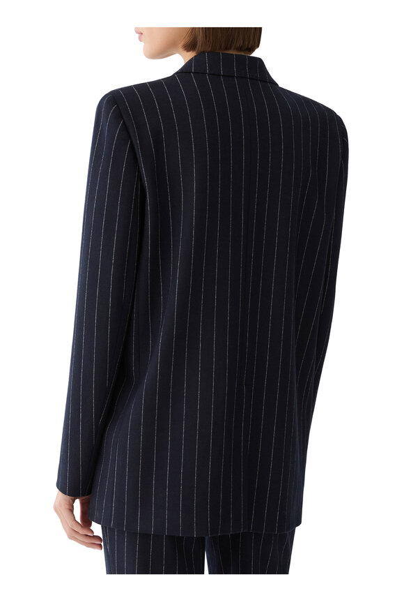Lafayette 148 New York Navy Pinstripe Jersey Double Breasted Blazer - view 3