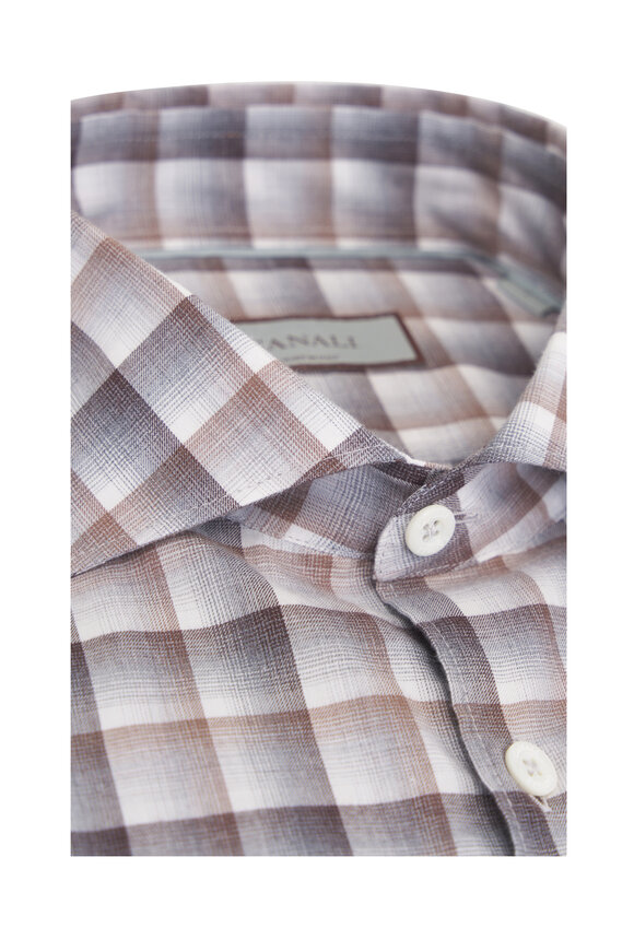 Canali Tan & Gray Plaid Cotton Sport Shirt - view 4