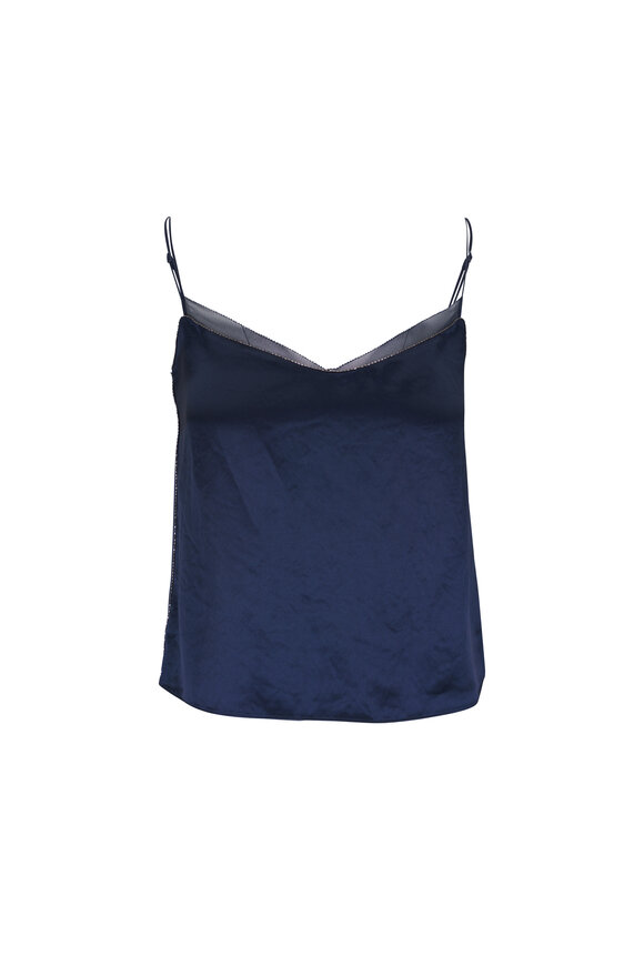 Vince - Coastal Blue Beaded Border Satin Camisole