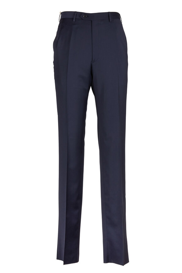 Brioni - Navy Blue Wool Flat Front Trousers