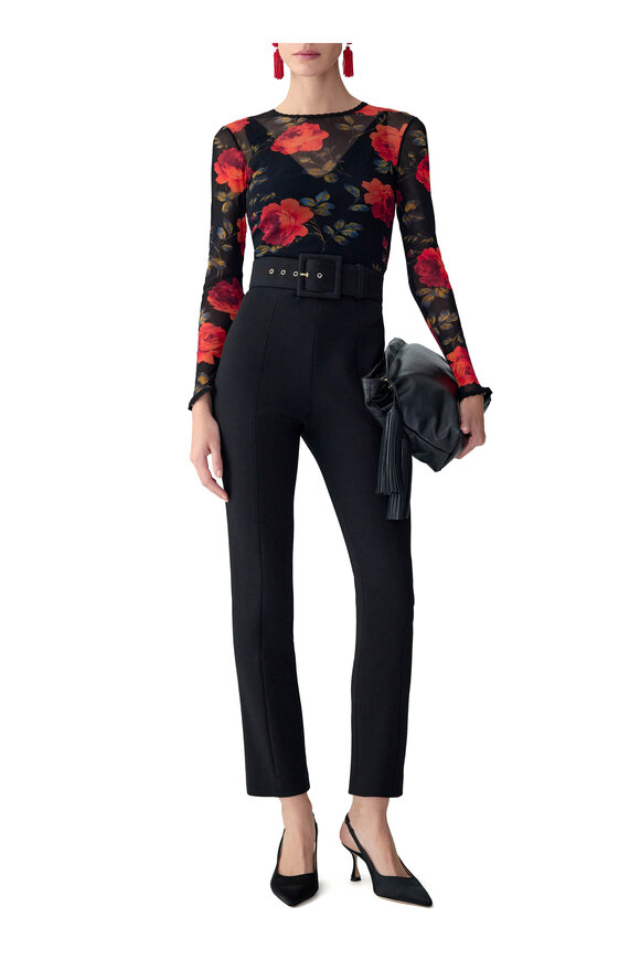 Carolina Herrera Black & Red Rose Print Mesh Top - view 2