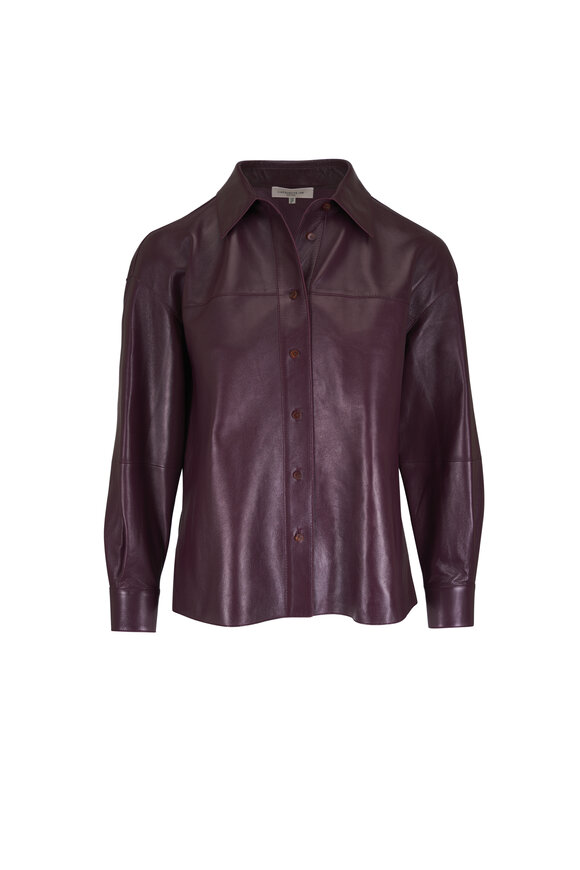 Lafayette 148 New York Aubergine Leather Oversized Cropped Blouse - view 1