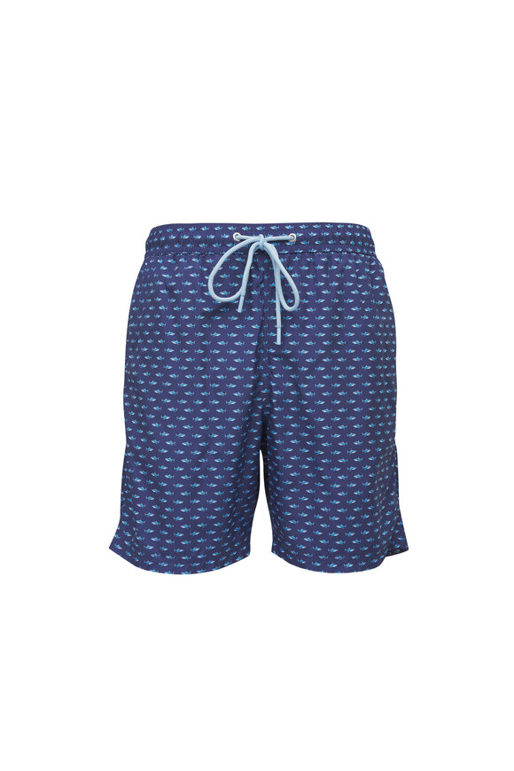 Paul & Shark Blue Shark Print Swim Trunks