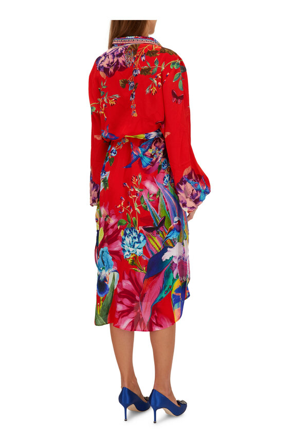 Camilla - Birds Of A Feather High-Low Midi Shirt Dress 