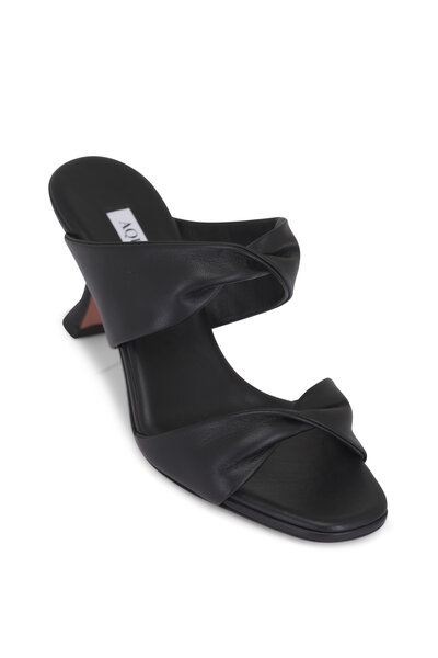 Prada - Black Leather Two Strap Block Heel Sandals