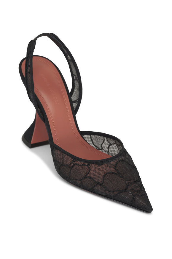 Amina Muaddi Holli Black Lace Slingback, 90mm