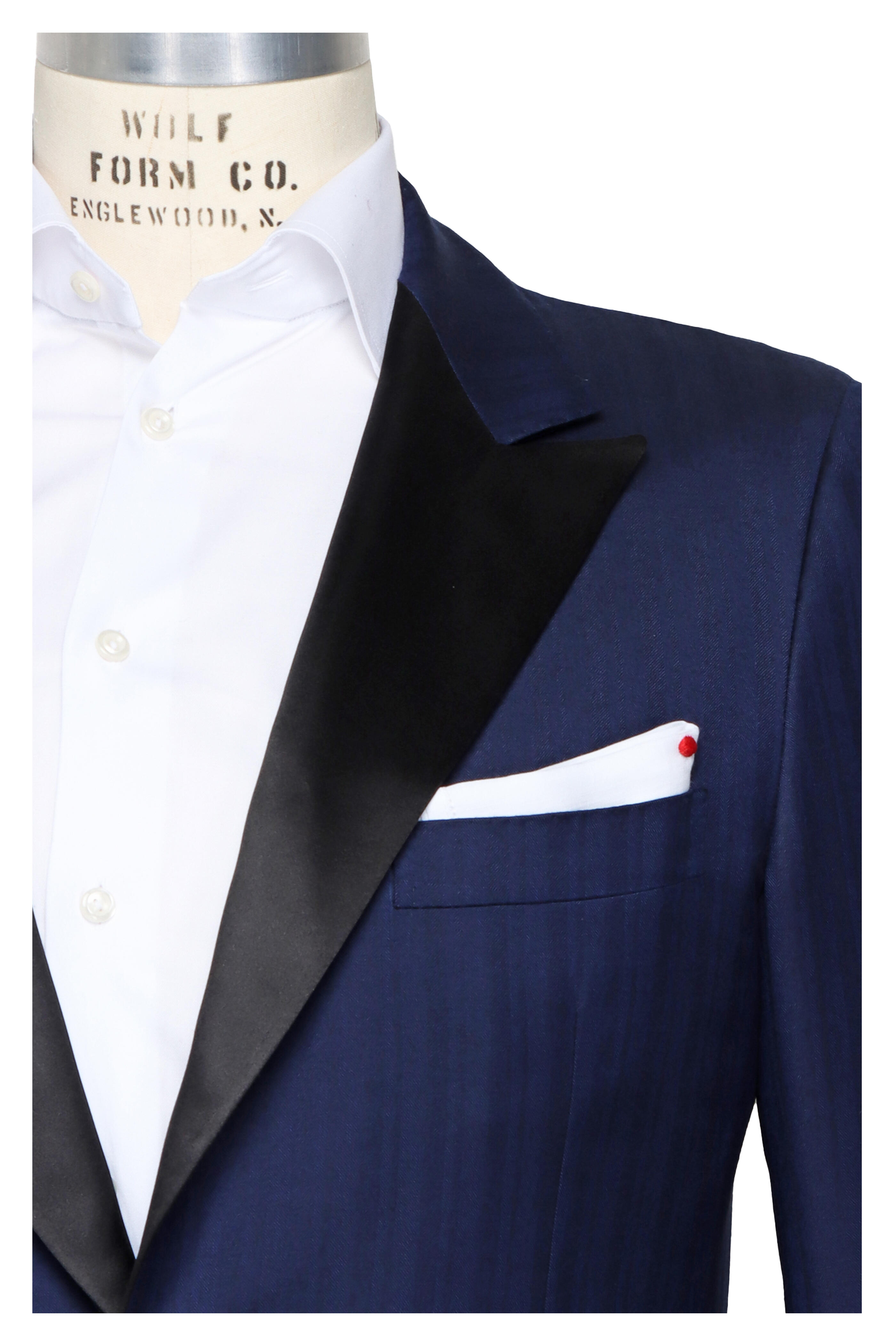 Kiton - Dark Blue Tonal Herringbone Dinner Jacket