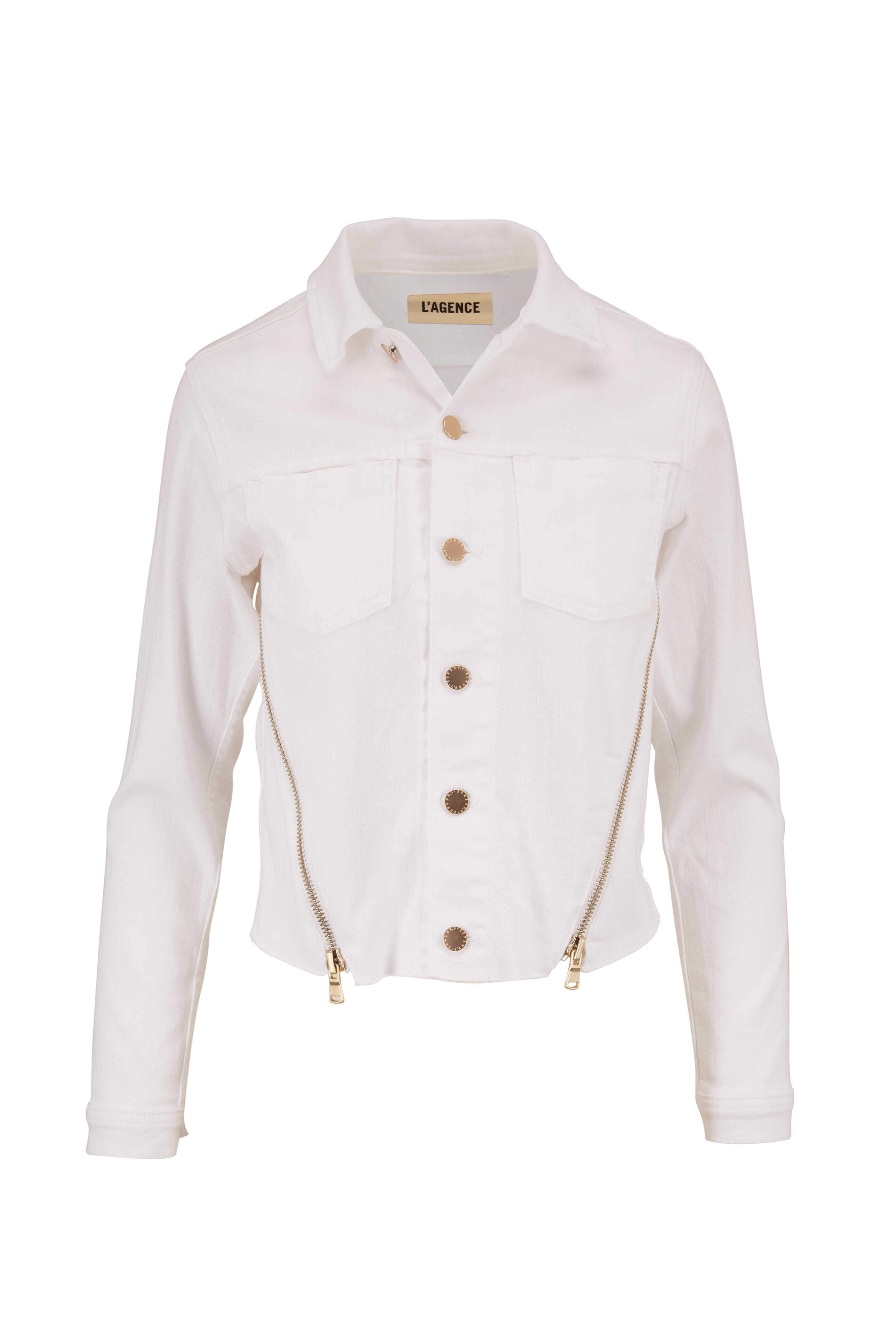 L'Agence - Jamie White Double Front Zipper Denim Jacket