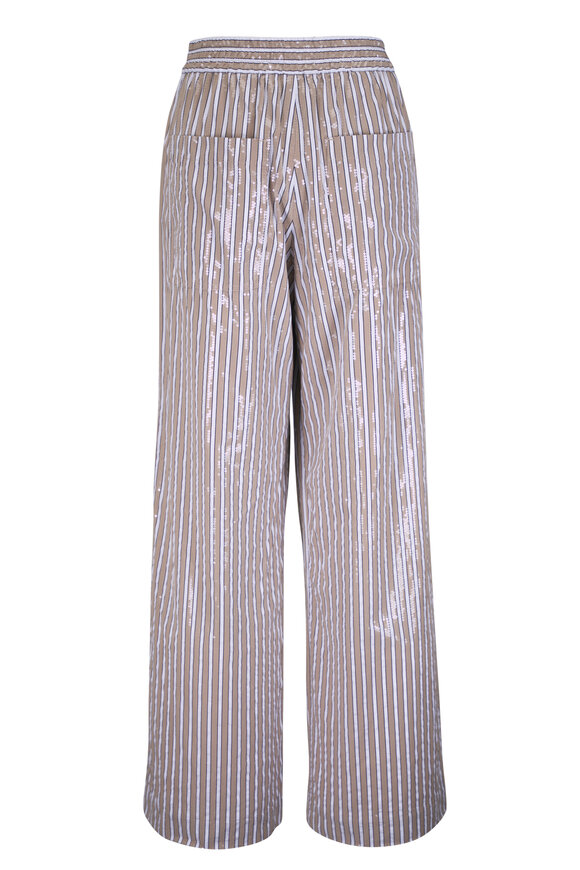 Brunello Cucinelli Beige & White Stripe Paillette Pant - view 3