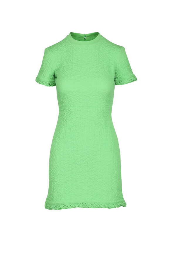 Staud Delia Green Smocked Mini Dress