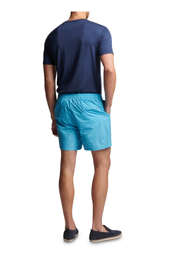 Peter Millar - Marina Blue Chiavari Cube Print Swim Trunks