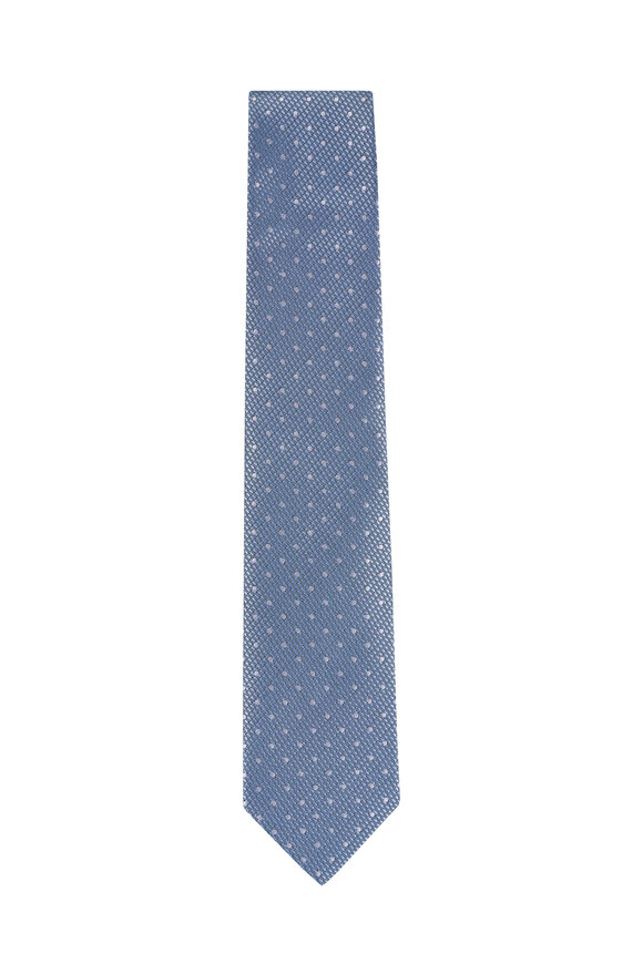 Tom Ford Light Blue & Silver Dot Silk Necktie