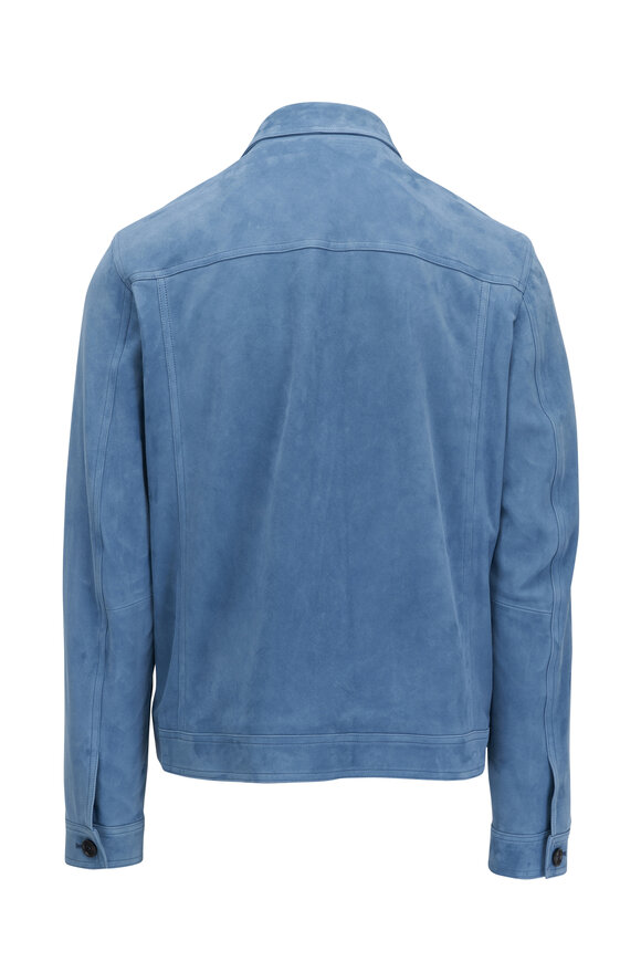 Isaia - Aqua Blue Suede Zip Jacket