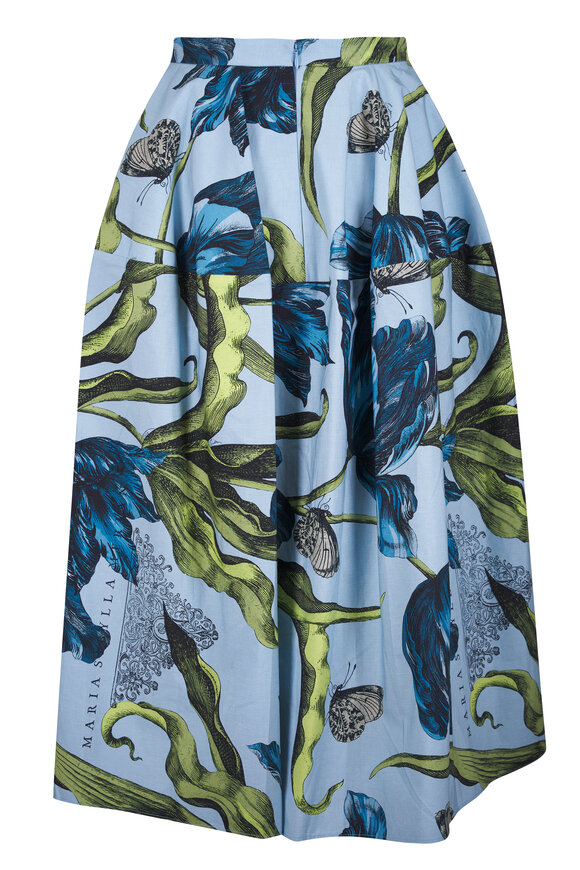 Erdem Powder Blue Etched Tulips Full Volume Midi Skirt - view 3