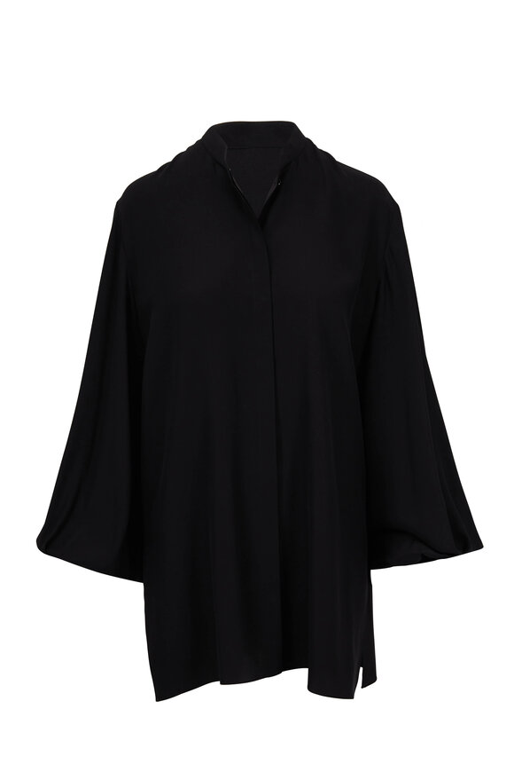 The Row - Vara Black Silk Full Sleeve Blouse