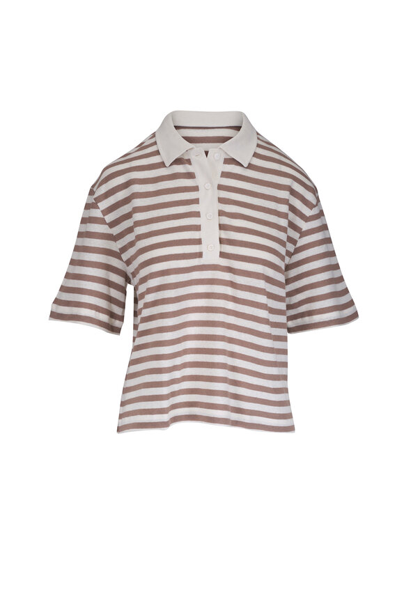 Majestic Coffee Cotton & Linen Stripe Polo