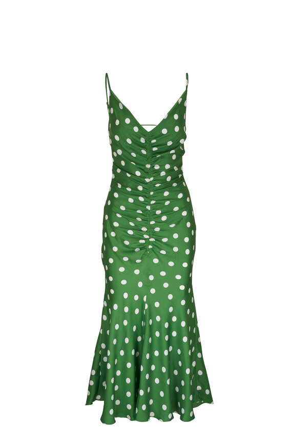 Carolina Herrera - Green Polka Dot V-Neck Ruched Dress