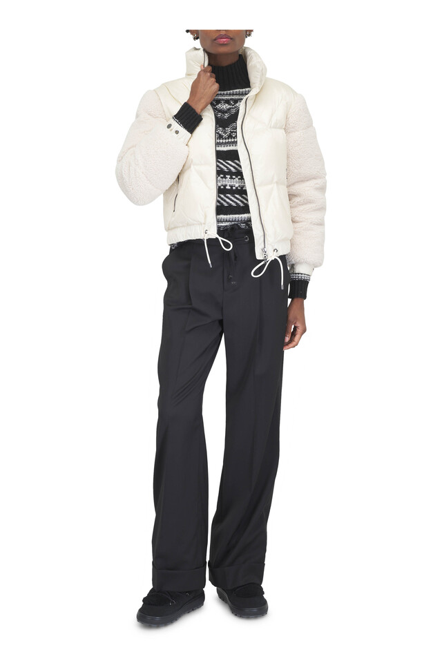 Bogner outfit featuring Queeny-D White Down Teddy Jacket and Rosa Black Wool & Cashmere Sweater