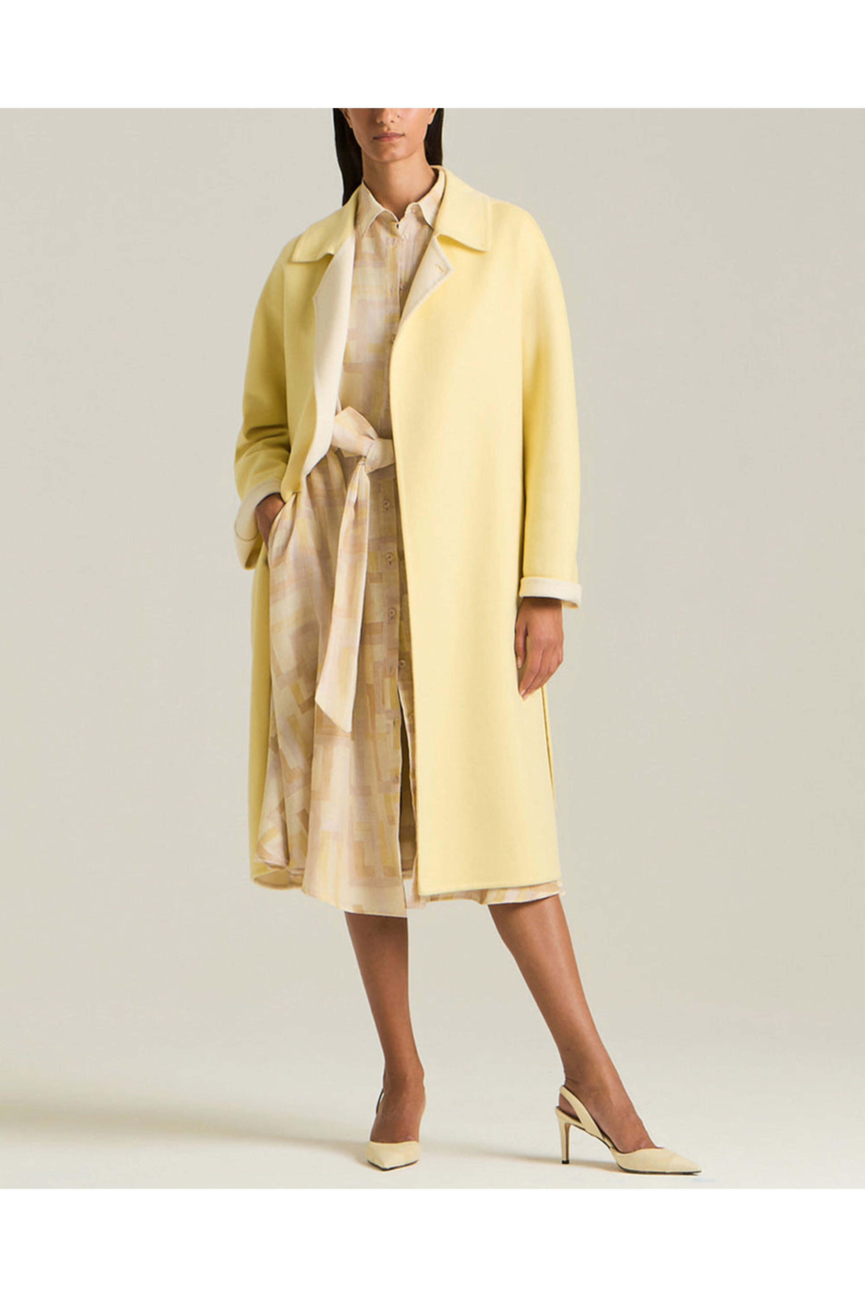 Kiton - Yellow and Cream Belted Cashmere Coat | Mitchell Stores