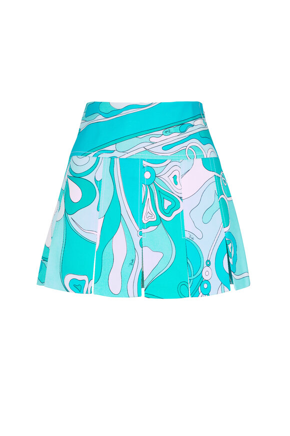 Pucci Orchidee Turquoise Multicolor Gabardine Mini Skirt