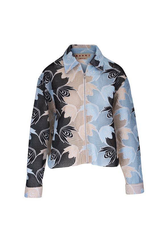 Marni Blue & Black Broderie Anglaise Floral Shirt