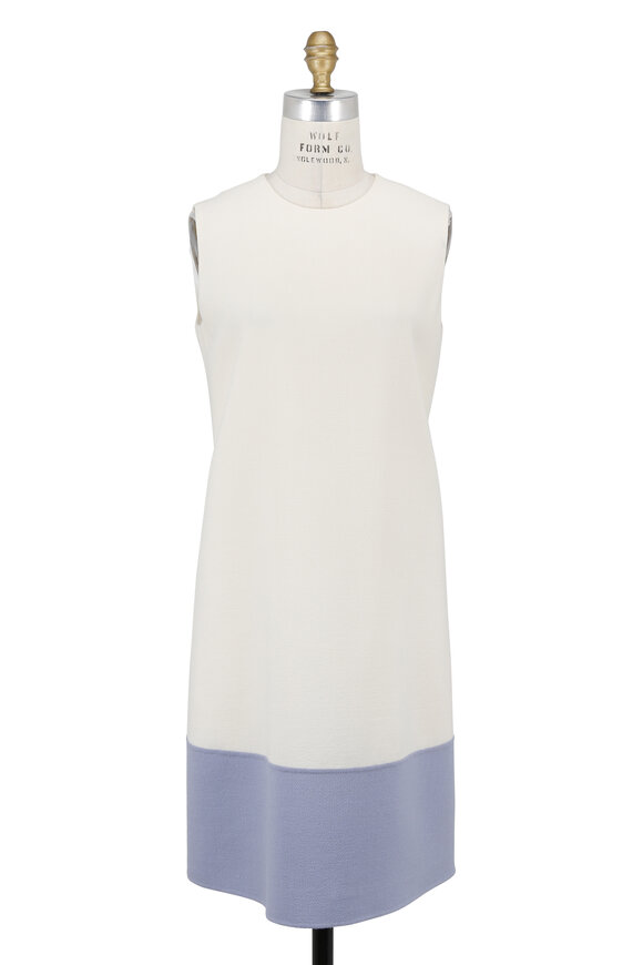 Olivine Gabbro - Ivory Bi-Color Double-Faced Wool Sleeveless Dress 