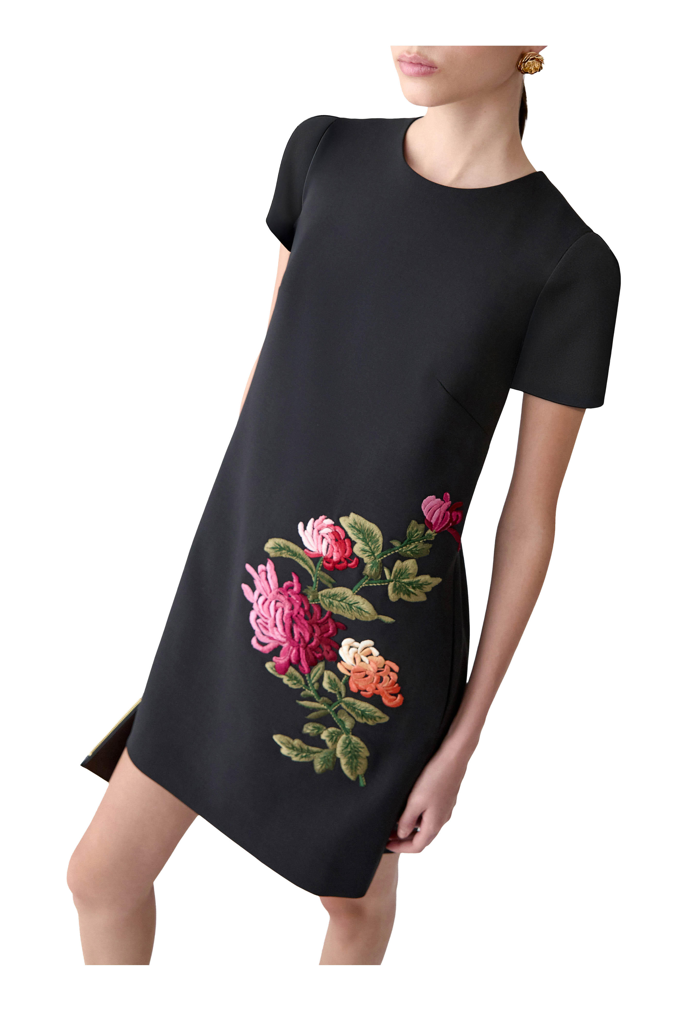 Carolina Herrera - Black Chrysanthemum Embroidered Shift Dress