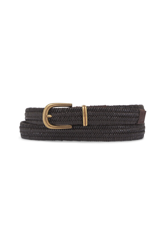 Brunello Cucinelli Brown Stretch Braided Leather Belt - view 1