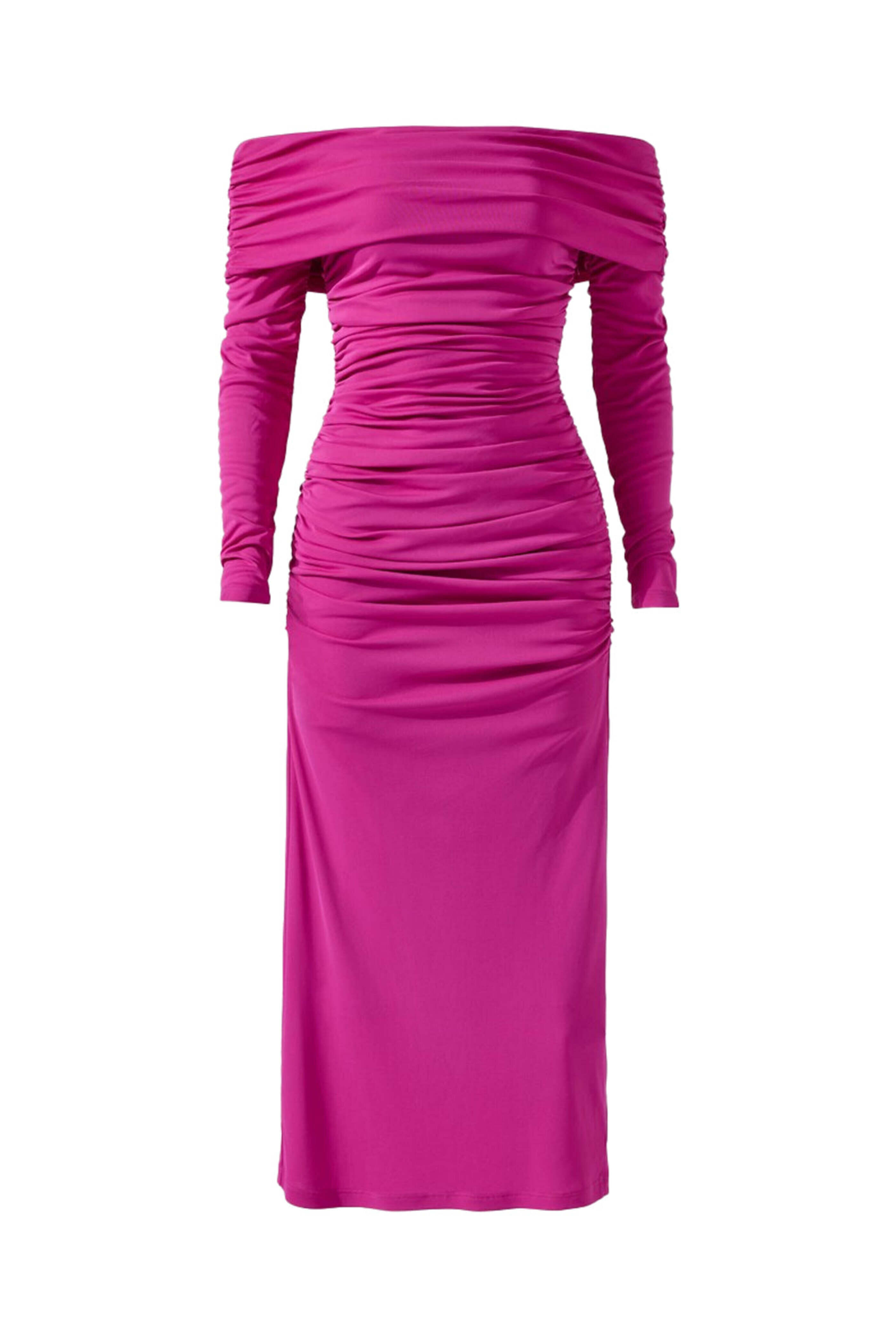Carolina Herrera - Berry Off The Shoulder Ruched Midi Dress