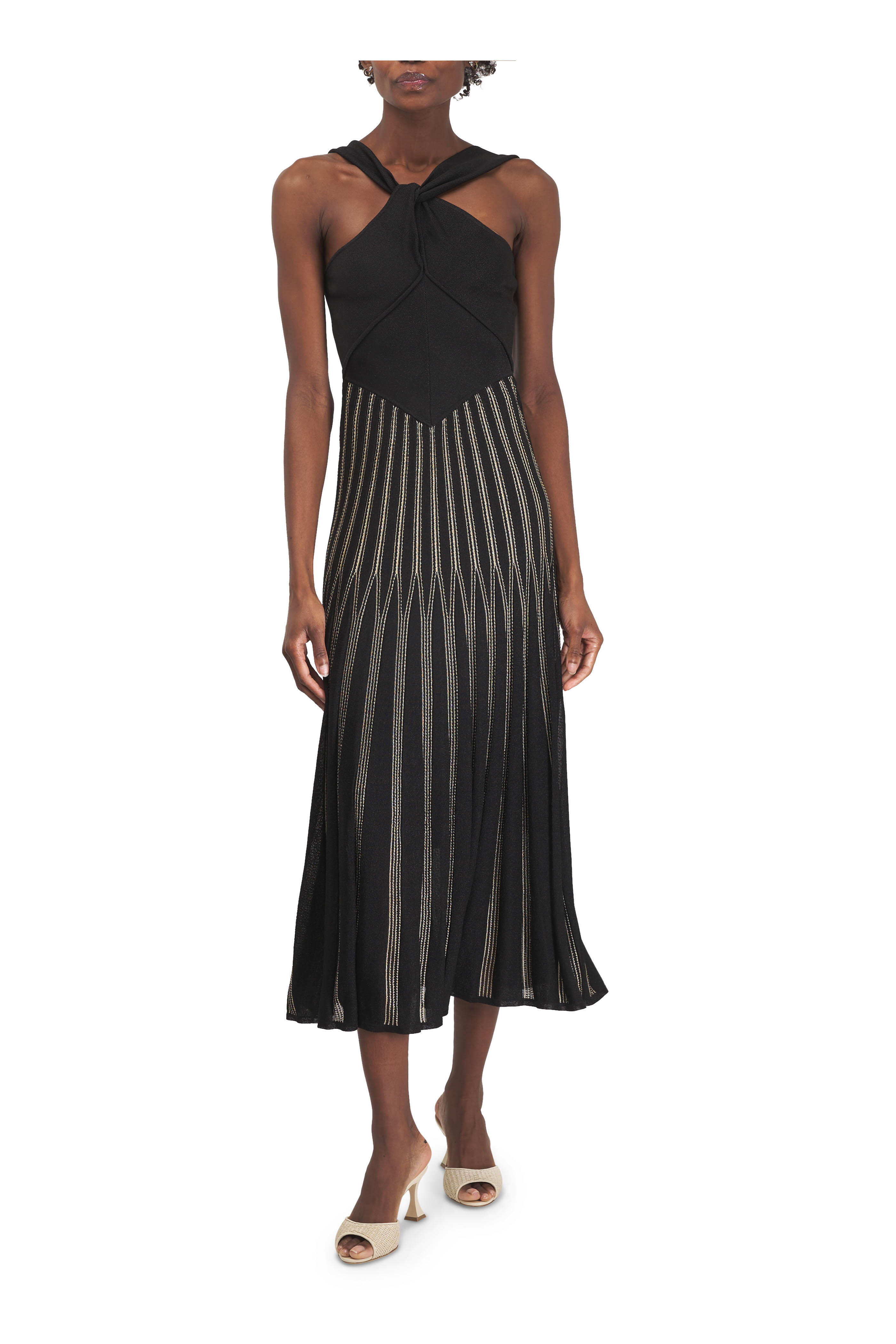 Zimmermann - Rebellion Black & Gold Stripe Halter Dress
