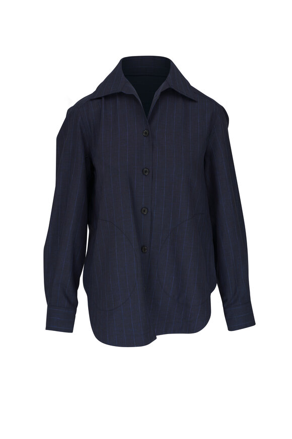 Kiton - Navy Pinstripe Wool Shirt Jacket 