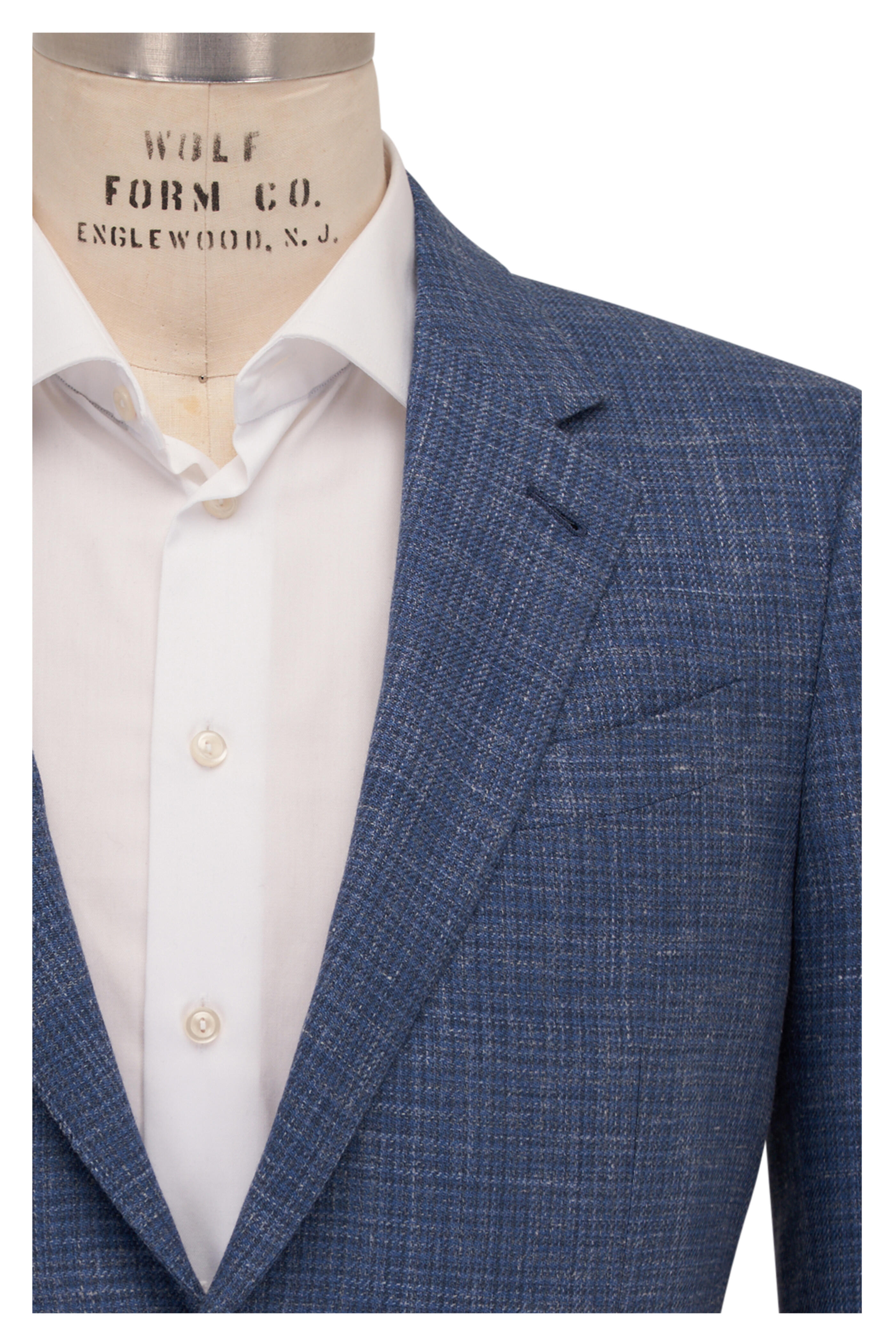 Zegna - Light Blue Plaid Wool, Silk & Linen Sportcoat