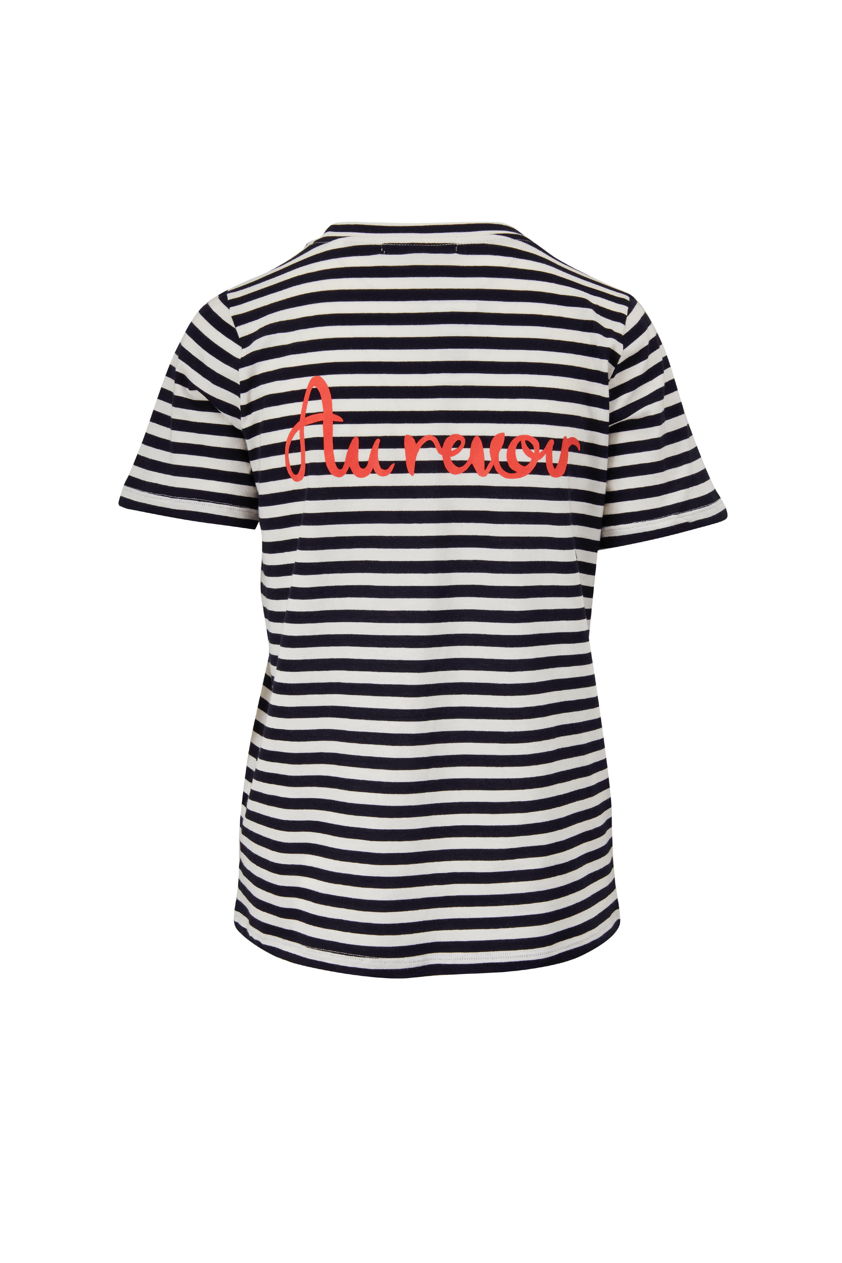 Navy Cream Stripe Bonjour Graphic T Shirt